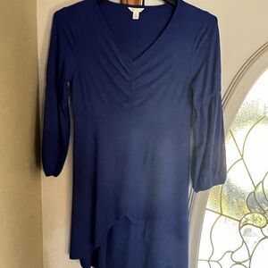 Blue V-Neck Long Sleeve Top